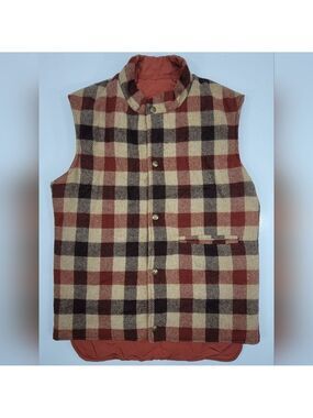Vintage 60s 70s Woolrich Reversible Vest Plaid Wool Nylon Mens Small Cabin Woods